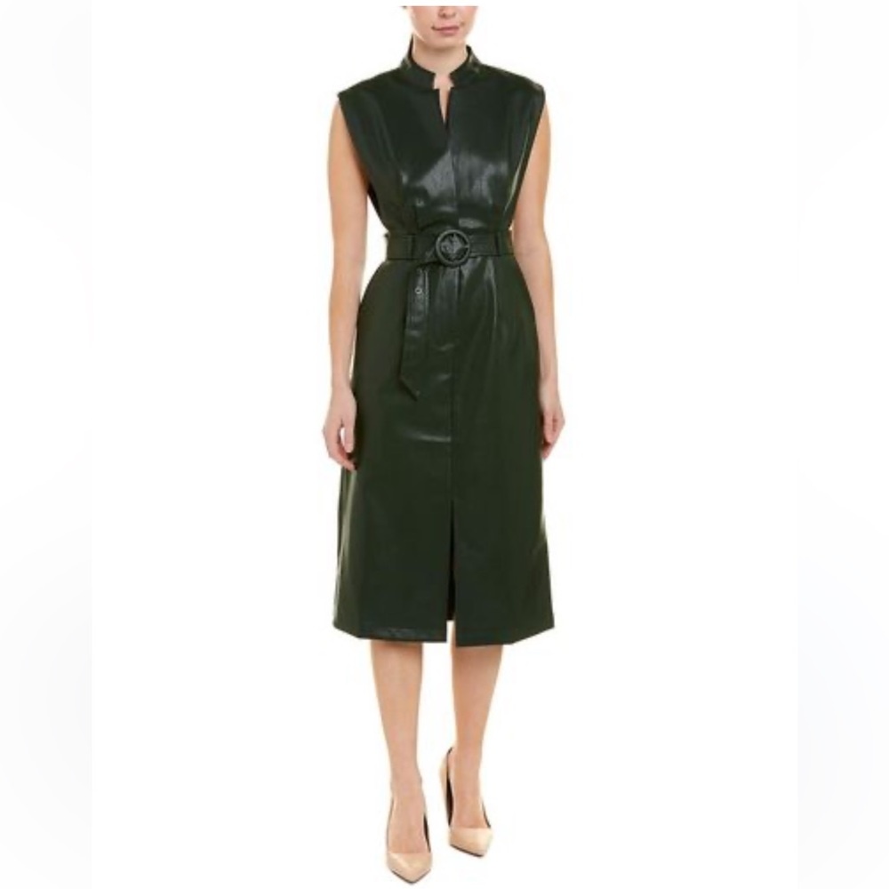 NWT Gracia Faux Leather Sleeveless Dress Sheath Black Pencil Slit